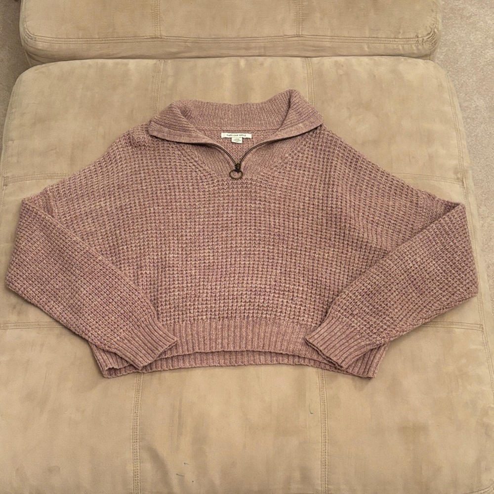 American Eagle Outfitters Dusty Pink Quarter Zip Cropped Sweater
